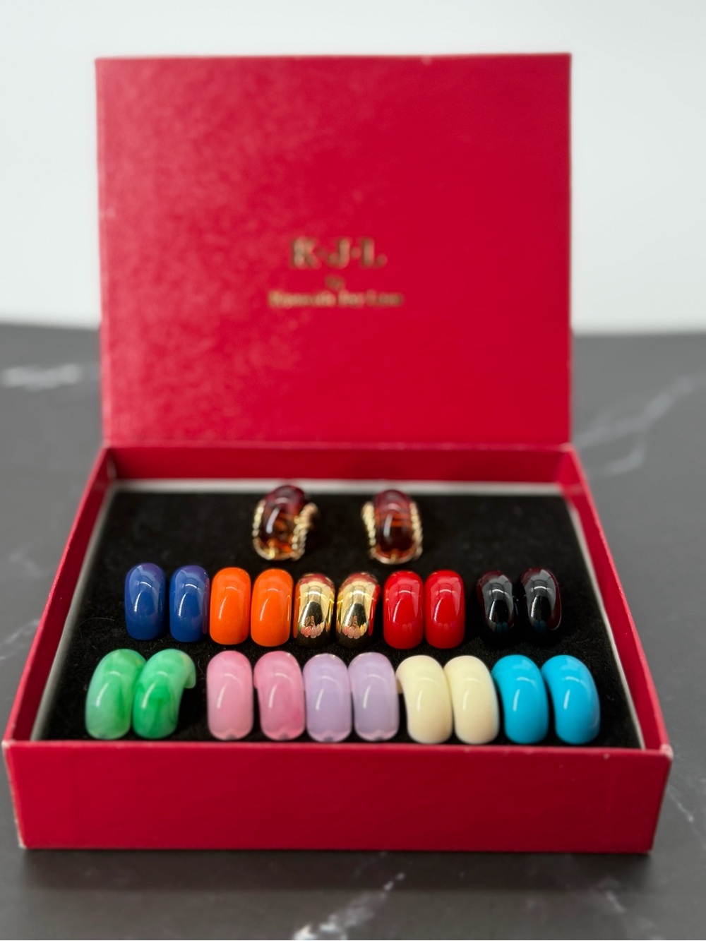 Vintage KJL Kenneth Jay Lane Interchangeable Earrings 11 Pair Set Box Pierced